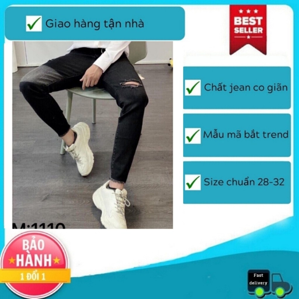 Quần Jean Nam Chất Bò VNXK AD1110TG Xanh Rách Phối Phong Cách Hàn Quốc (44-70KG)