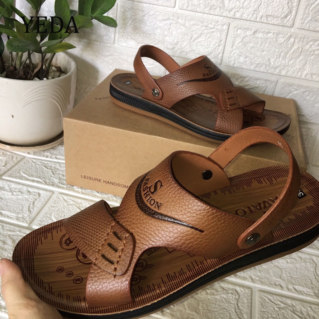 Giày Sandal nam da bò thật dép quai hậu nam da thật - DQH.235