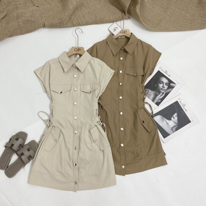 Váy kaki dây đan eo