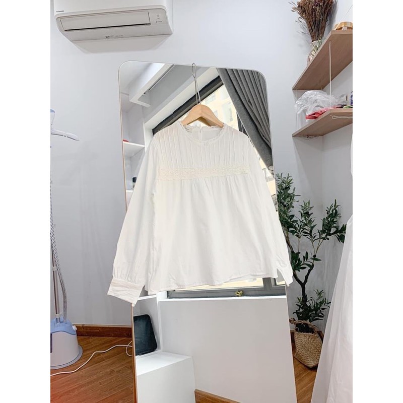 Áo Babydoll trắng ren cổ dáng mới 203 (hình thật/ sẵn)