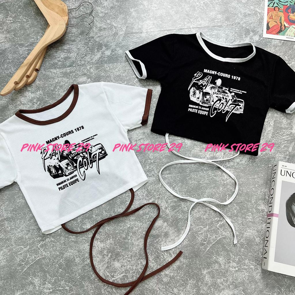 Áo Croptop Body Tay Ngắn ALOHASHOP91 Dáng Ôm Dây Đan Eo In Hình XINH XẮN