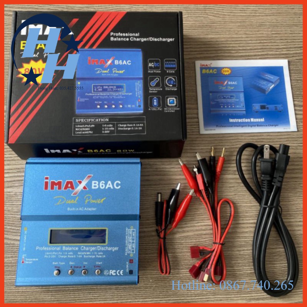 Sạc iMax B6 80W AC sạc cân bằng, xả và đo dung lượng pin và bình ắc quy maybayrc