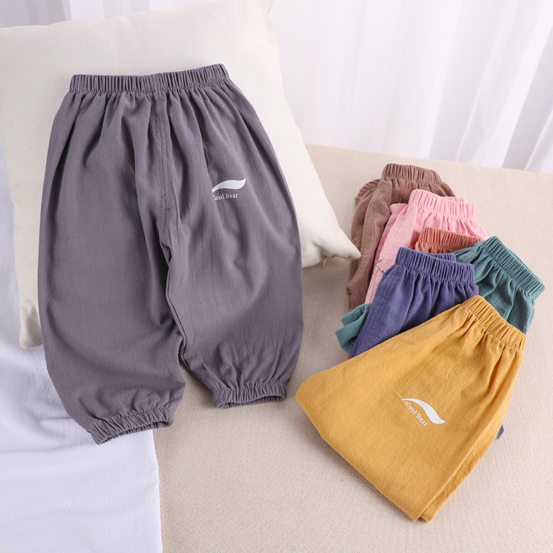Quần dài cotton lanh chống muỗi ống rộng cho bé trai/ bé gái