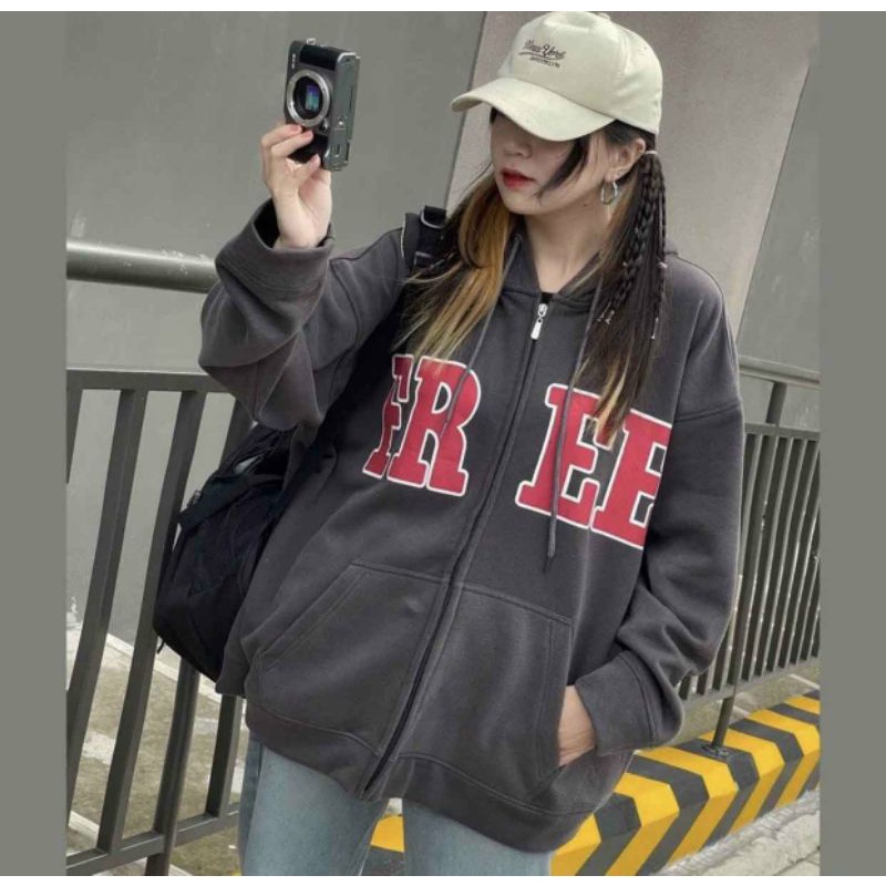 Áo khoác hoodie khoá bo tay Free shipHodie nữ form rộng dài vải nỉ chất đẹp giá rẻ không xù lông hàng quảng châu