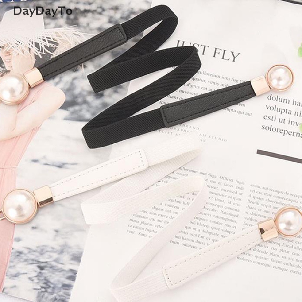 Thắt Lưng Da PU Co Giãn Phối Khóa Ngọc Trai Thời Trang Cho Nữ