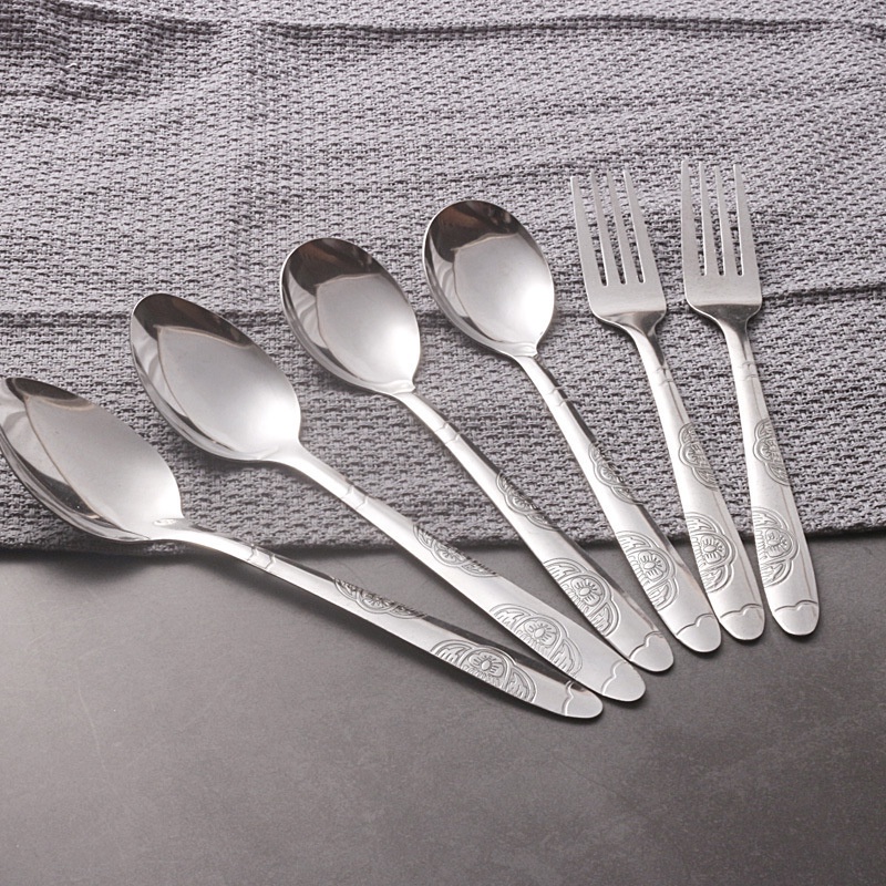 Muỗng, Thìa Inox Ăn Cơm, Nĩa Inox Cao Cấp Dày Dặn, Hoa Văn Nổi Tinh Tế, Sang Trọng, Dùng Cho Gia Đình, Quán Ăn, Nhà Hàng