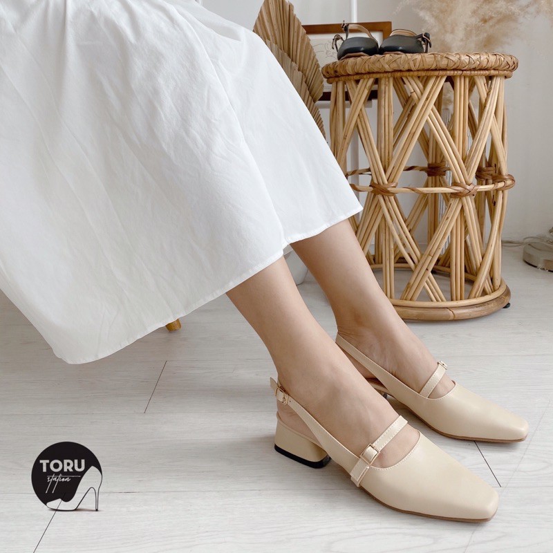 Giày cao gót nữ dễ thương sang trọng đế vuông 5cm quai ngang khuyết gót chất liệu cao cấp êm ái