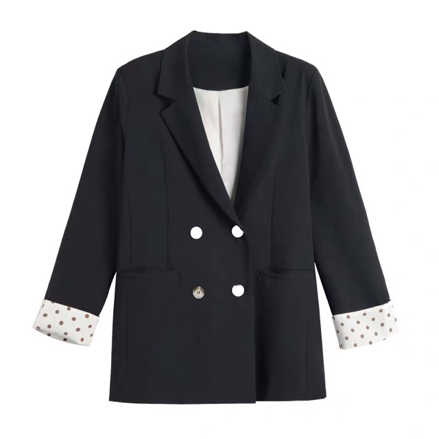 Áo khoác vest blazer thu Đông cúc đôi phối tay bi cho nàng công sở