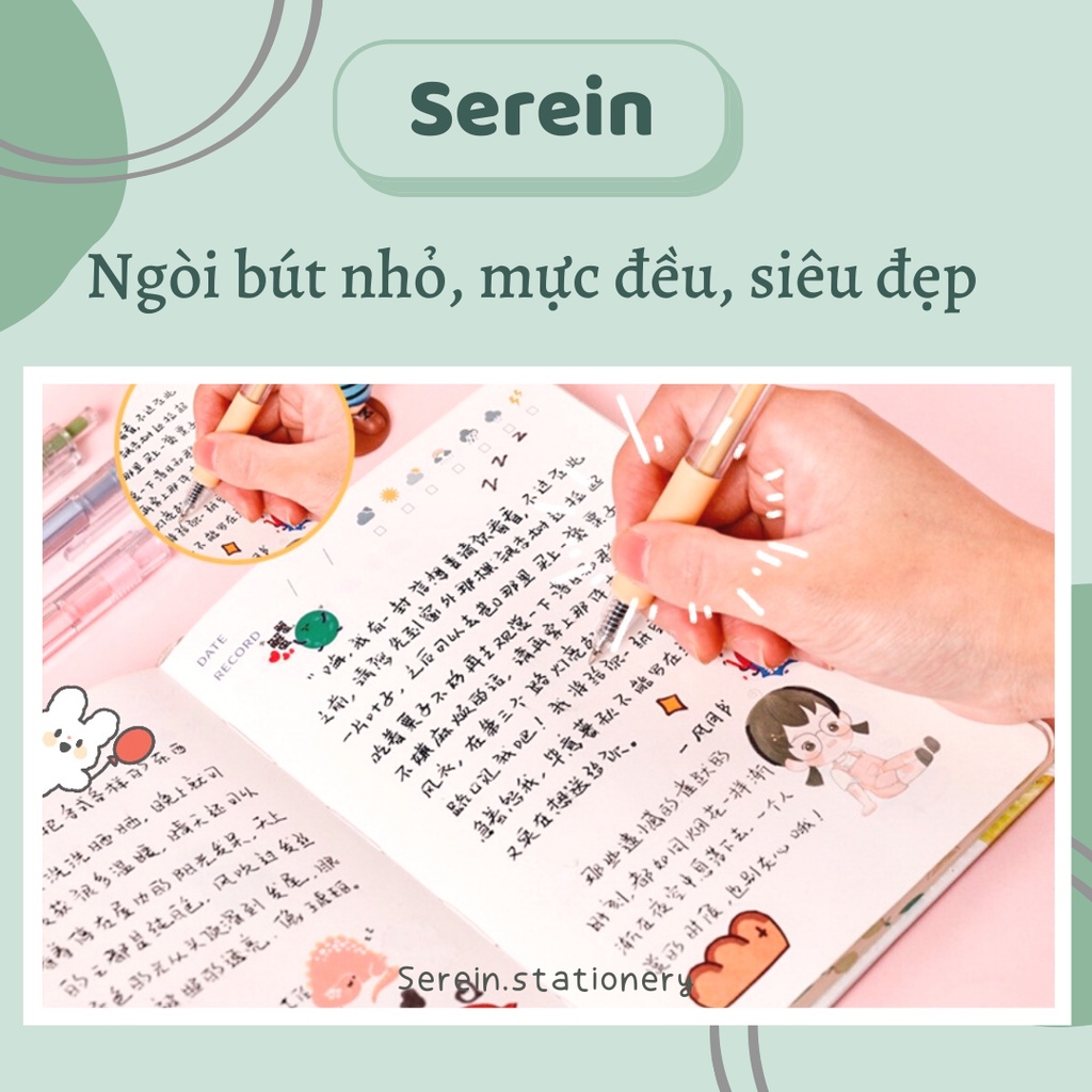 Bút bi bấm mực đen SEREIN, bút bi cute ngòi 0.5mm mực gel tiện dụng văn phòng phẩm phong cách Hàn Quốc