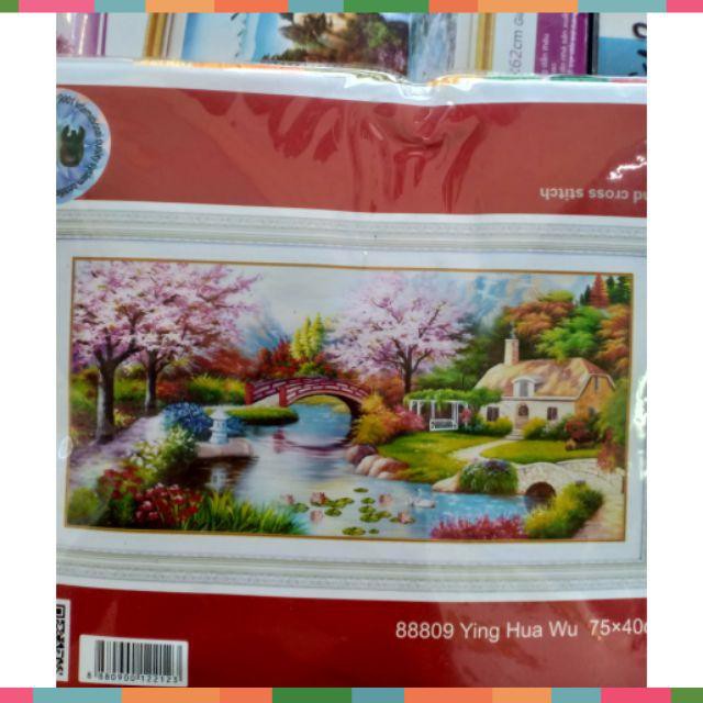 Tranh thêu chữ thập Ngôi nhà mùa xuân kt 75*40 cm (hình thật)