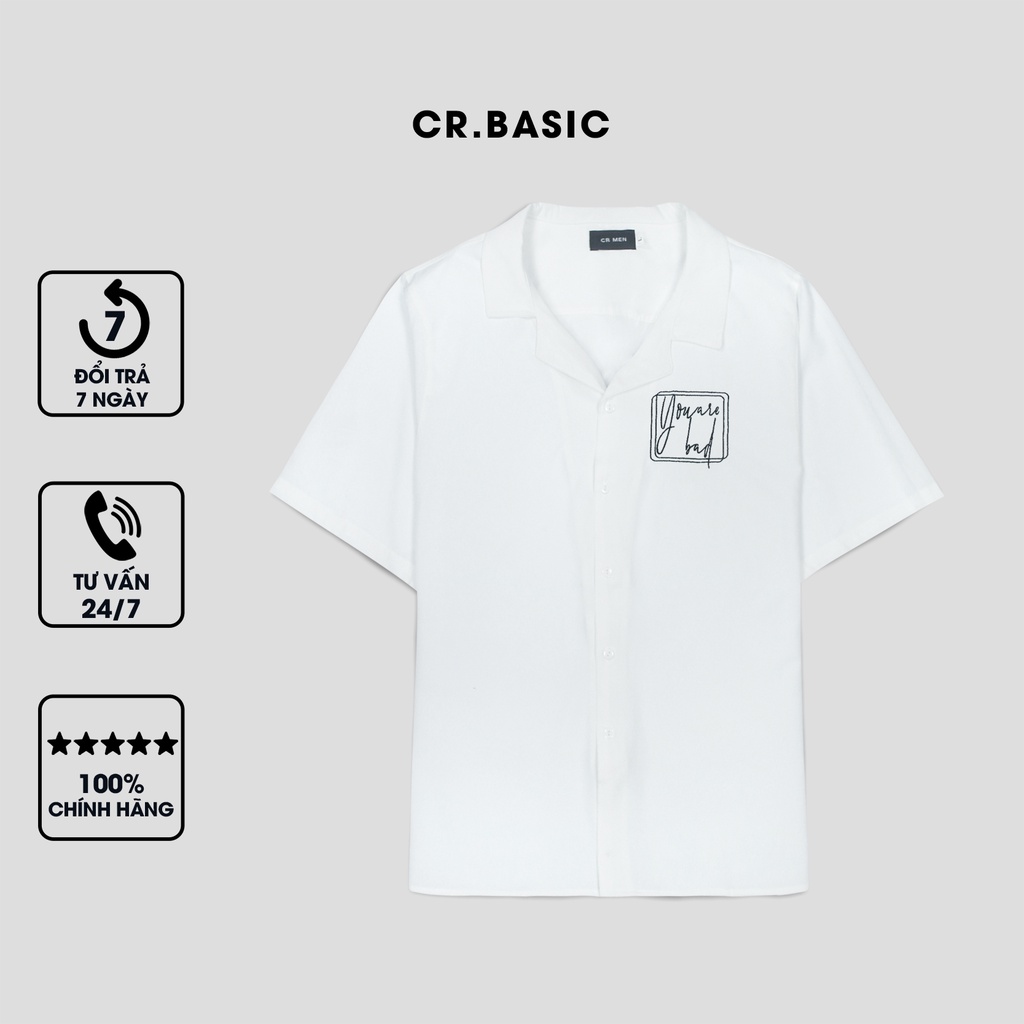 Áo sơ mi tay ngắn nam nữ CR.BASIC form rộng sơ mi thêu hình ngắn tay unisex cộc tay 626