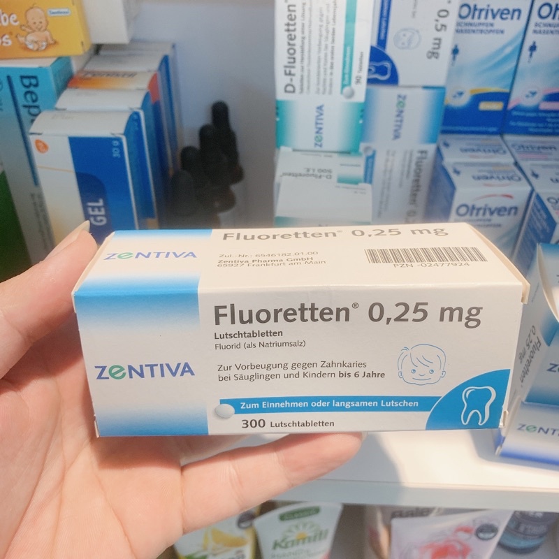 Viên ngậm chống sâu răng Flouretten 0.25mg và 0.5mg - Hộp 300 viên - Hàng nội địa Đức