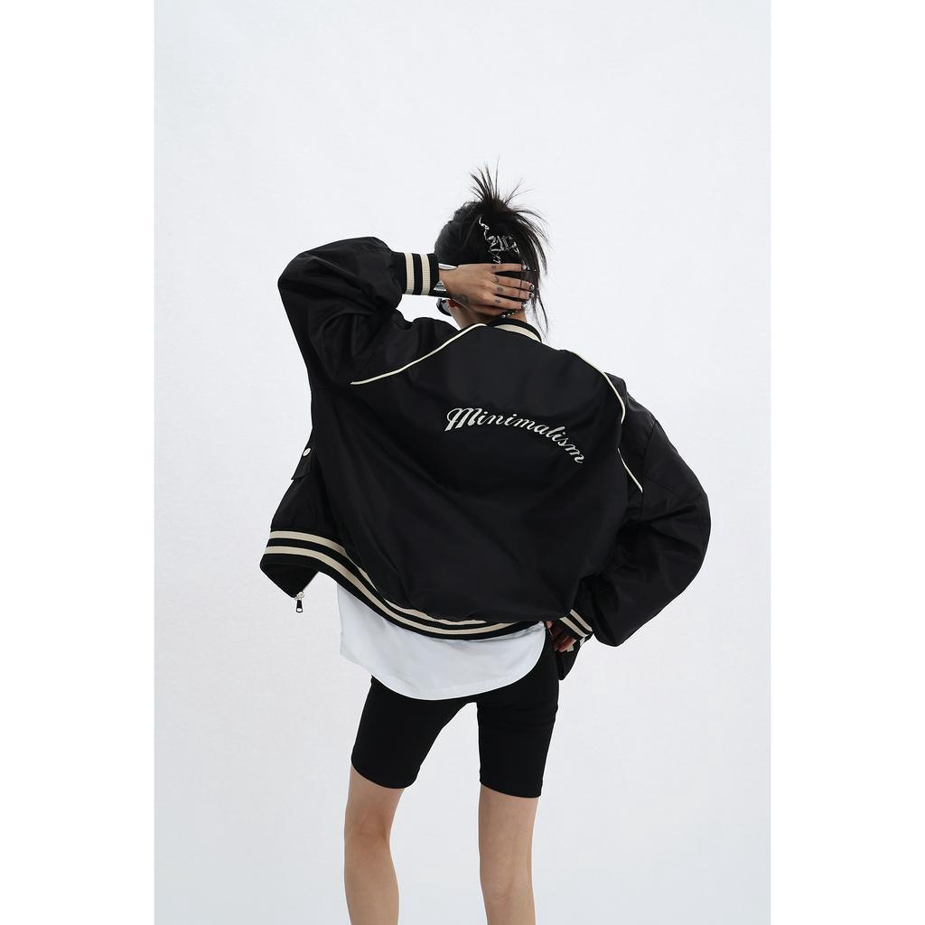 Acestudios áo khoác bomber thêu chữ M trước ngực dài tay from rộng unisex