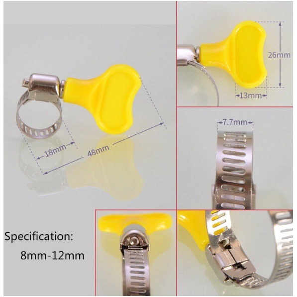 Vòng đai siết ống inox có tay vặn bằng nhựa đai cổ dê xiết kẹp ống nước điều chỉnh được kích thước