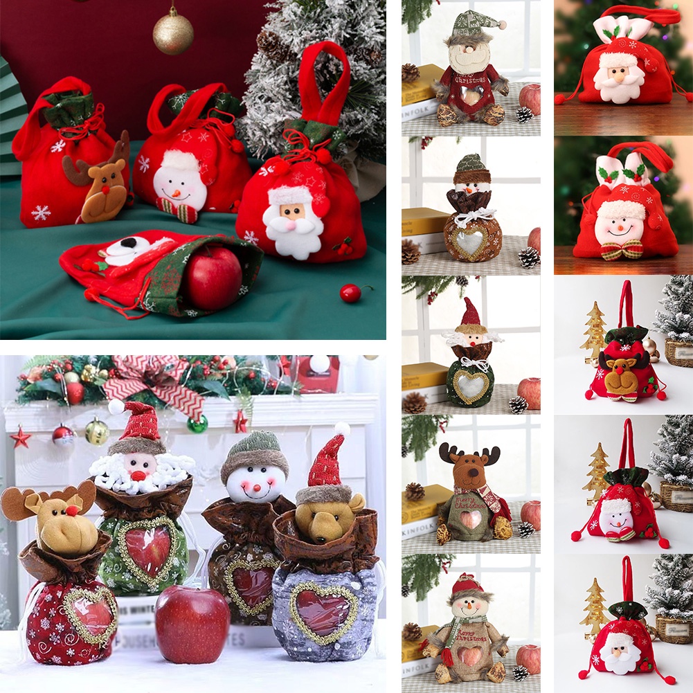 Túi Đựng Quả Táo Bằng Vải Lanh Trang Trí Giáng Sinh Cho Trẻ Em