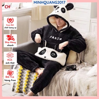 Bộ Đồ Ngủ Lông Cừu Hình Gấu Trúc Pan Da Nam Nữ, Sét Đồ Unisex Lông Cừu Hình Thú Đáng Yêu Lông Ấm Áp