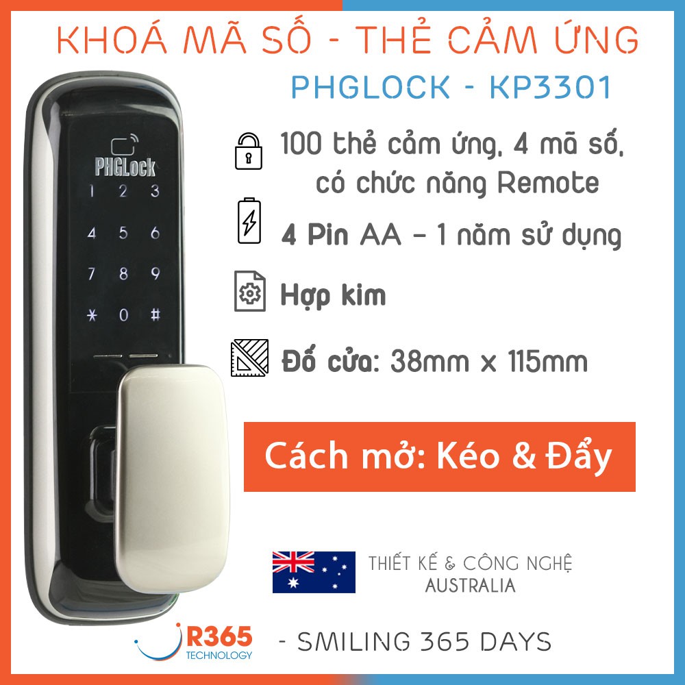 Khoá Cửa Kiểu Kéo Đẩy, Báo Động Thông Minh - PHGLOCK KP3301