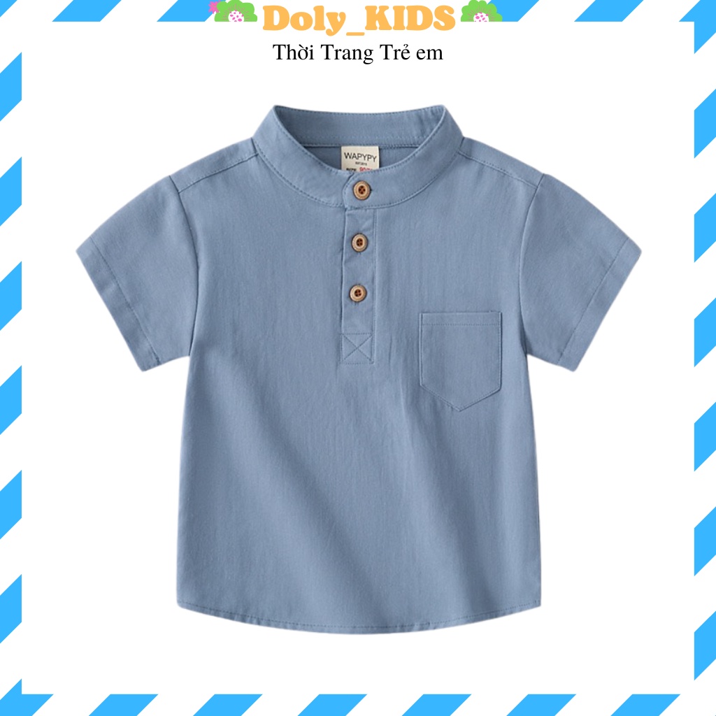 Áo sơ mi bé trai DOLY KIDS, Áo cộc tay bé trai chất đũi xước cao cấp cổ trụ 1 túi cực mát cho bé từ 8-28kg ASM66