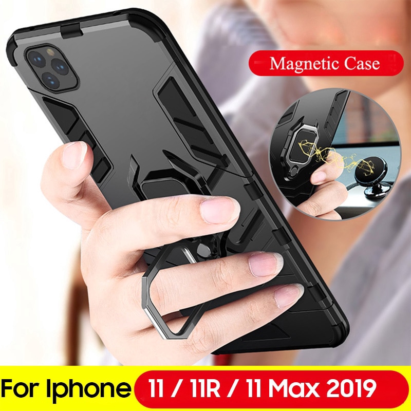 Ốp điện thoại chống sốc có giá đỡ nam châm kim loại bảo vệ cho Iphone 11 Pro Max Xs Max XR X 8 7 6 6s Plus 5 5s