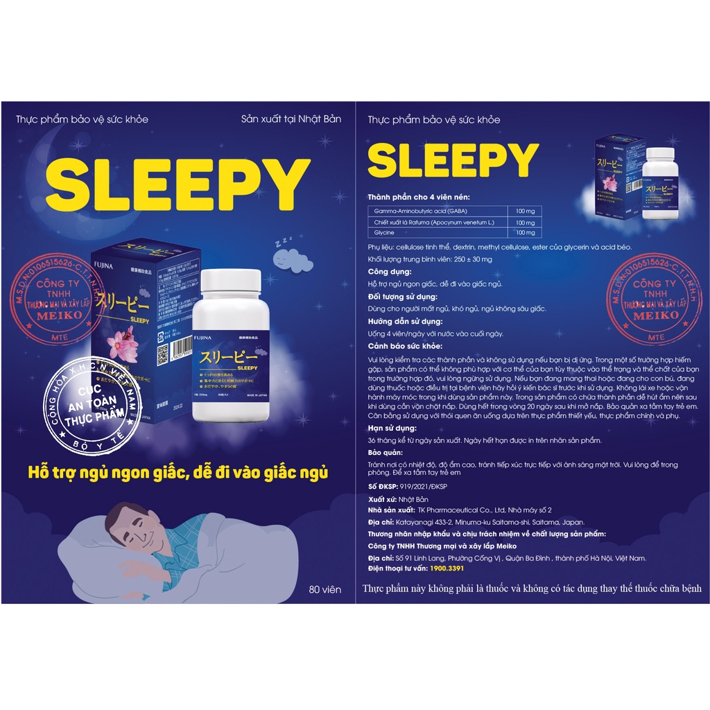 Viên hỗ trợ ngủ ngon SLEEPY 80 viên, Sản phẩm bán chạy số 1 Nhật Bản