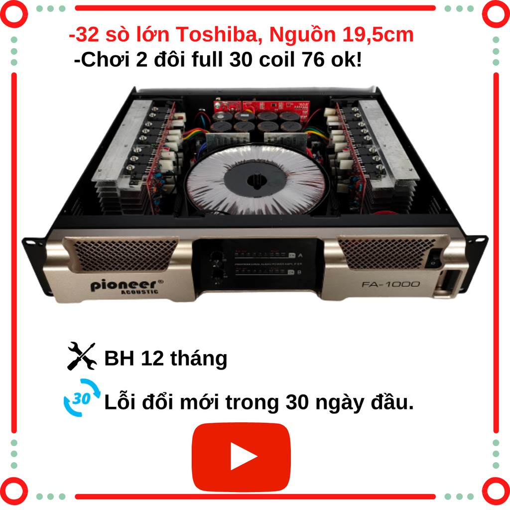 cục main đẩy công suất 2 kênh pioneer fa-1000 2x800w8 ôm 2x1200w4 ôm 32 sò dùng cho gia đình nghe hay tiếng sáng giá rẻ