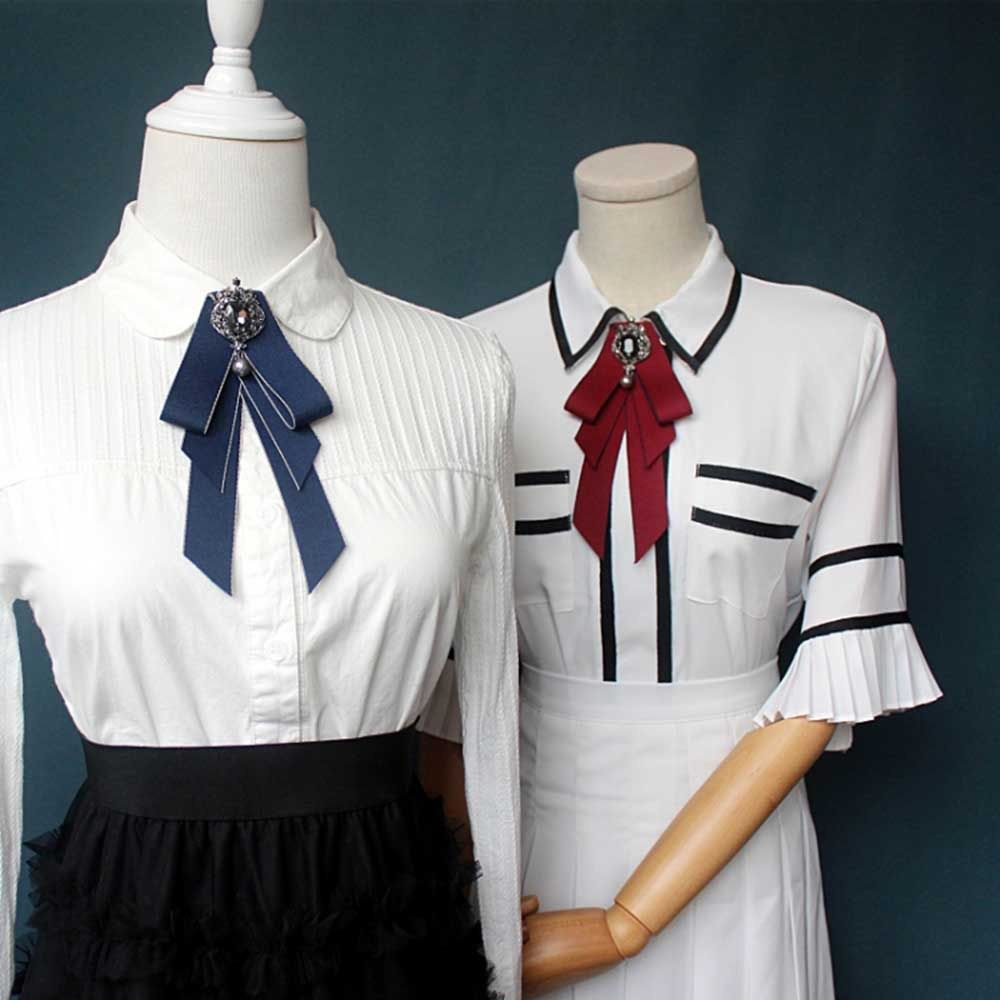 Ghim cài cổ áo sơ mi nơ ruy băng đính đá kim cương thanh lịch cho nam và nữ