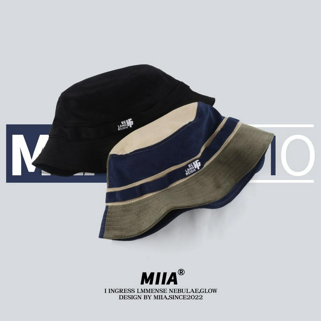 Mũ Bucket Dây Rút Bằng Nhung Kẻ Màu Sắc Tương Phản Phong Cách Nhật Bản Cho Nam