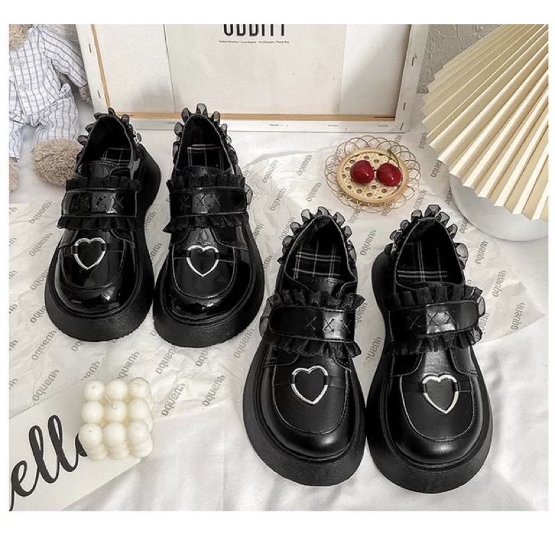 [Sẵn] Giày Oxford Lolita đính trái tim ( BÓNG VÀ NHÁM ) Size 35 - 40 A08-8