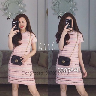 G17. 2274. ĐẦM LEN SỌC HỒNG TAY NGẮN