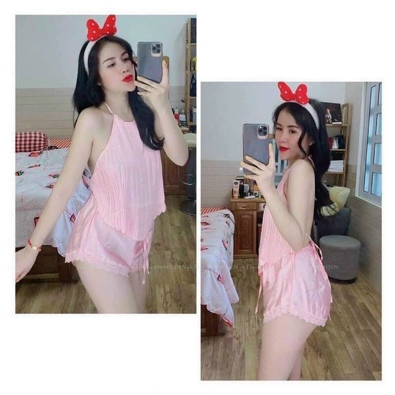 sét bộ mặc nhà phi lụa cột dây lưng