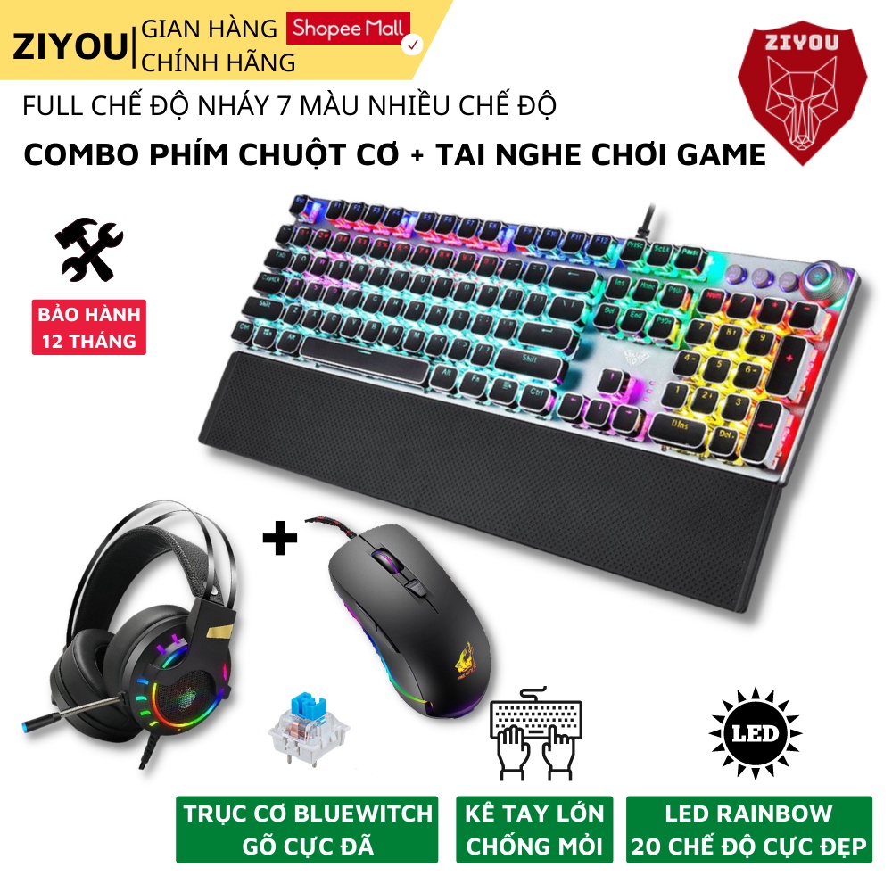 Combo bộ phím và chuột ZIYOU kèm tai nghe chụp tai gaming, dành riêng cho game thủ chuyên nghiệp, FZ508+V6+K3