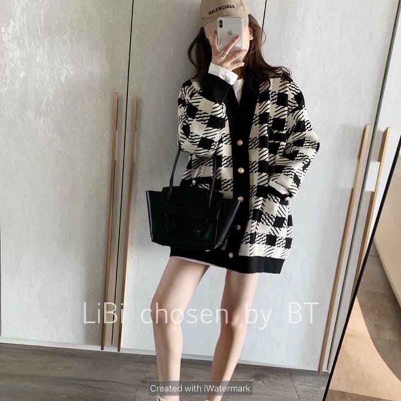 Áo cadigan kẻ sang chảnh. Màu siu tây