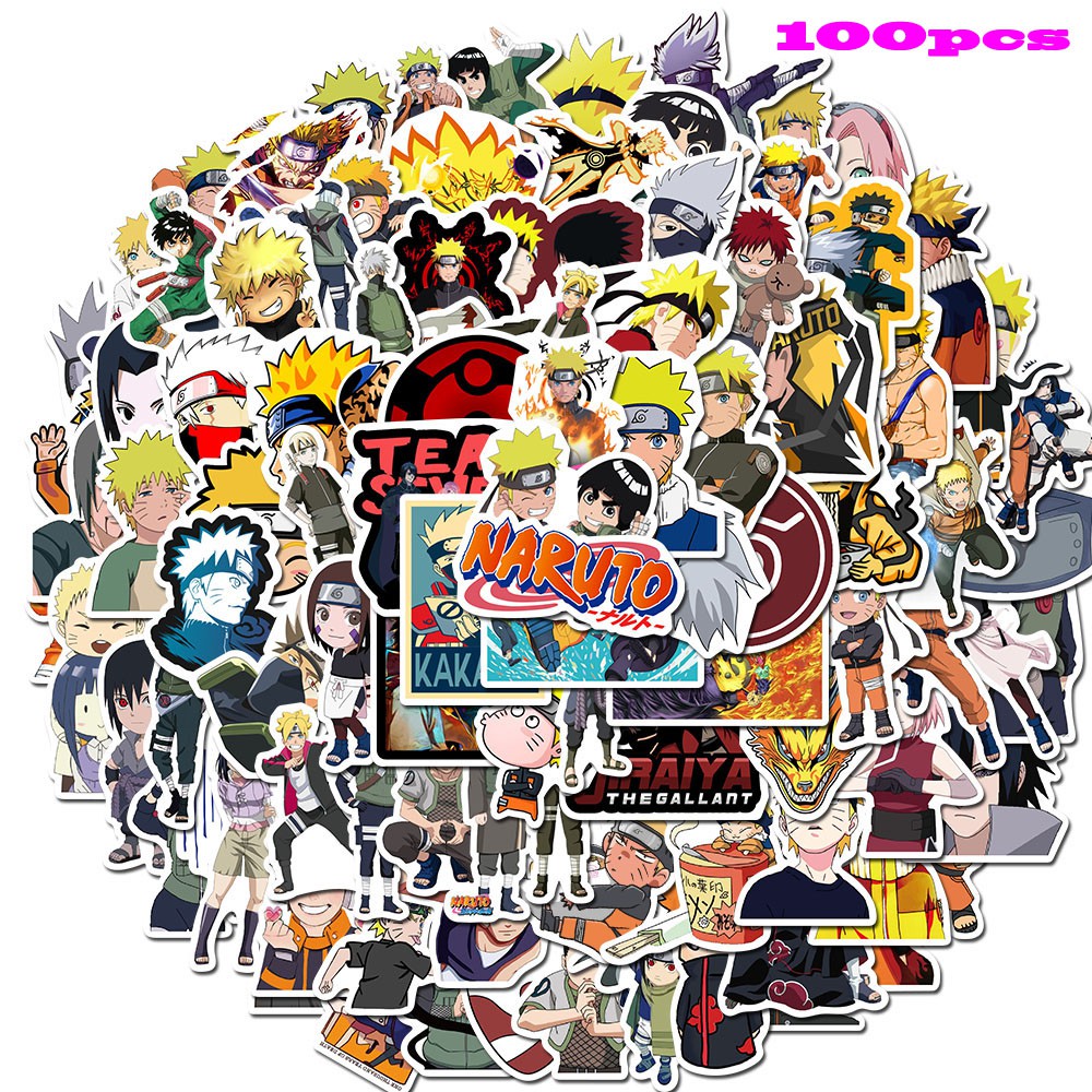 Set 100 Miếng Dán Chống Thấm Nước Hình Các Nhân Vật Trong Phim Hoạt Hình Naruto