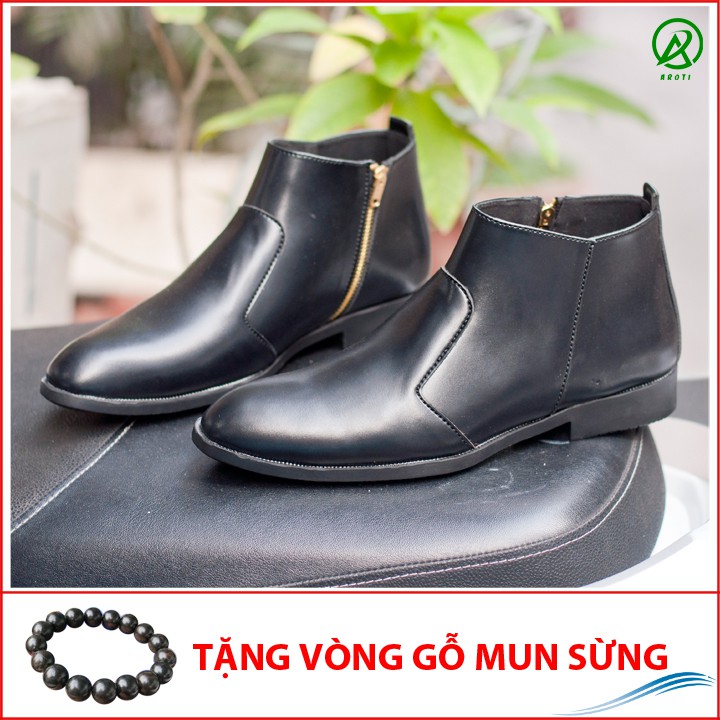 [Shop Uy Tín] Giày Chelsea Boot Nam Cổ Khóa Da Nhám Màu Đen Cực Chất - CB521-nhamkhoa(GM)- Kèm Vòng Gỗ Mun