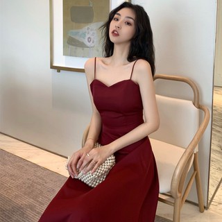 Kumivn [SẴN] đầm váy hai dây đi biển đan lưng màu đỏ đậm dáng dài maxi