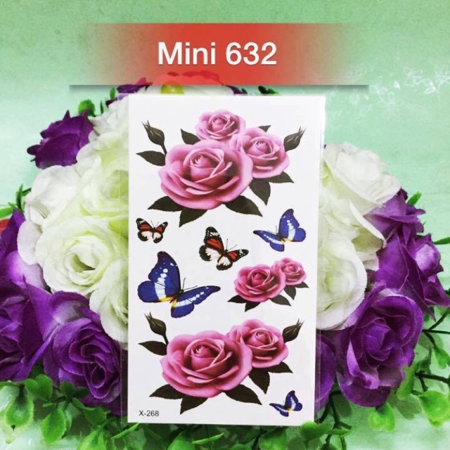 Xăm dán hoa hồng bướm 3D