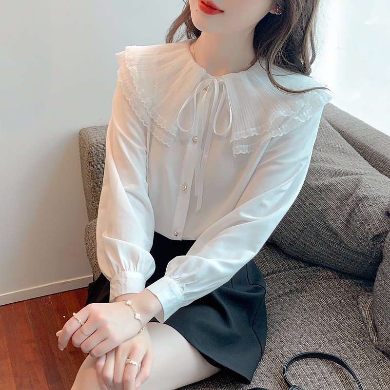 Áo Nữ Tay Dài Phối Ren Phong Cách Hàn Quốc Mới