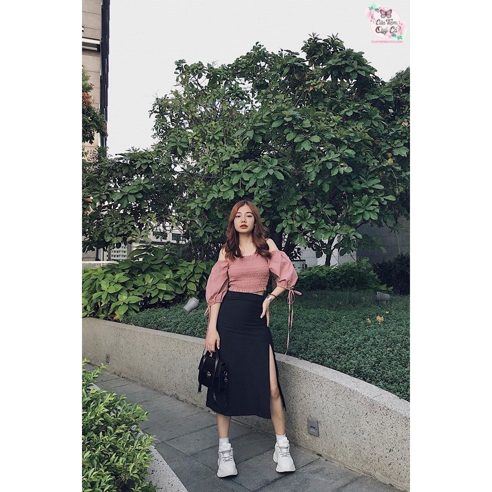 CHÂN VÁY MIDI SKIRT ĐEN TRƠN XẺ TÀ - HÌNH CHỤP THẬT | BigBuy360 - bigbuy360.vn