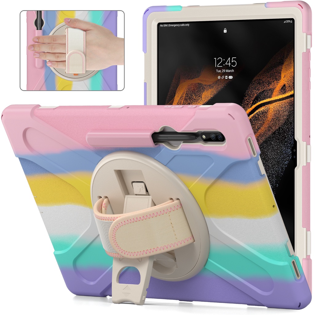 Ốp Máy Tính Bảng Có Giá Đỡ Dây Đeo Tay Xoay 3 Lớp Chịu Được Sức Nặng Cho Samsung Galaxy Tab S8 Ultra X900 2022 X906 2022