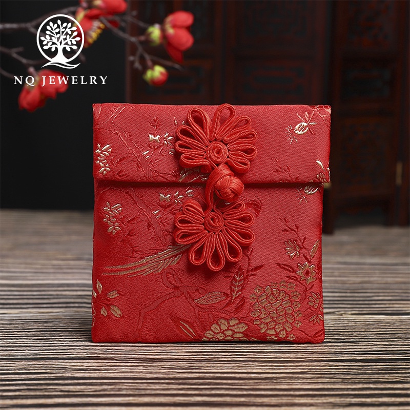 Túi gấm nút thắt đựng trang sức thêu hoa văn- NQ Jewelry