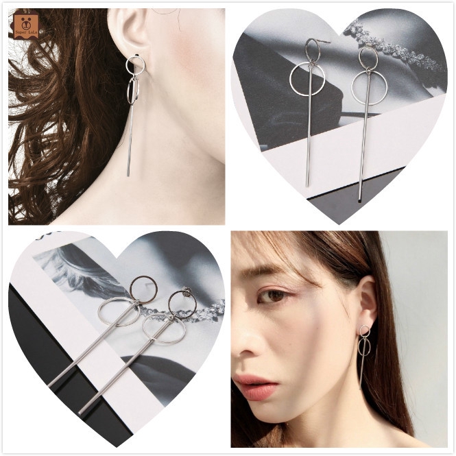 Đôi hoa tai dáng dài phối 2 vòng tròn phong cách Hàn Quốc thời trang cho nữ