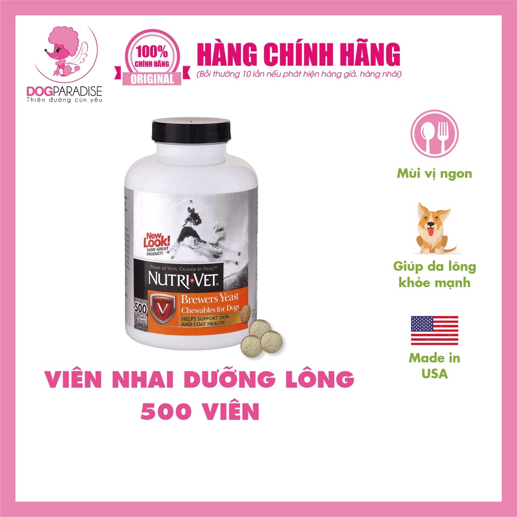 Viên nhai dưỡng lông cho chó Nutrivet Brewers Yeast 500 viên - Dog Paradise