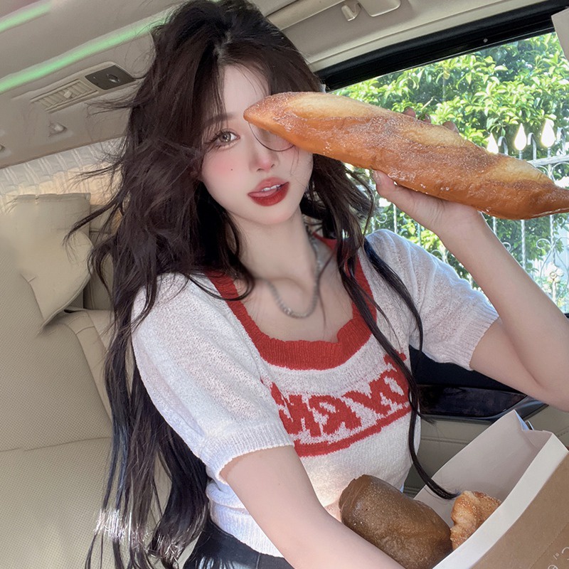 Áo Thun Croptop Ngắn Tay Cổ Vuông Thiết Kế Thoáng Khí Thời Trang Cho Nữ