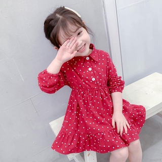 Đầm tay dài họa tiết chấm bi thời trang mùa hè cho bé gái