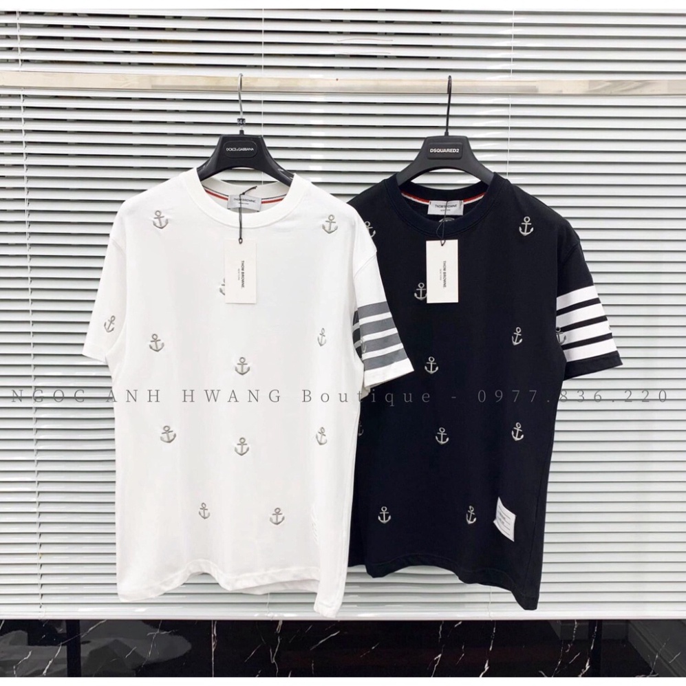 Áo Thun Thom Mỏ Neo 4 Sọc Viền Tay Lỡ unisex siêu hot 2022 - CARINA