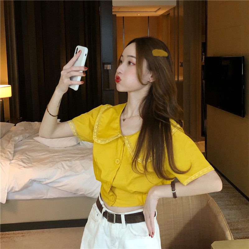 [SẴN] Áo croptop sơ mi kiểu nữ ngắn tay Ulzzang Quảng Châu ASC76