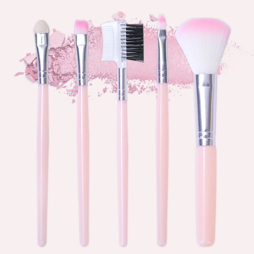 Bộ Cọ Trang Điểm Mini  5 Món - Bộ Cọ Makeup Kit Màu Hồng Molangshop