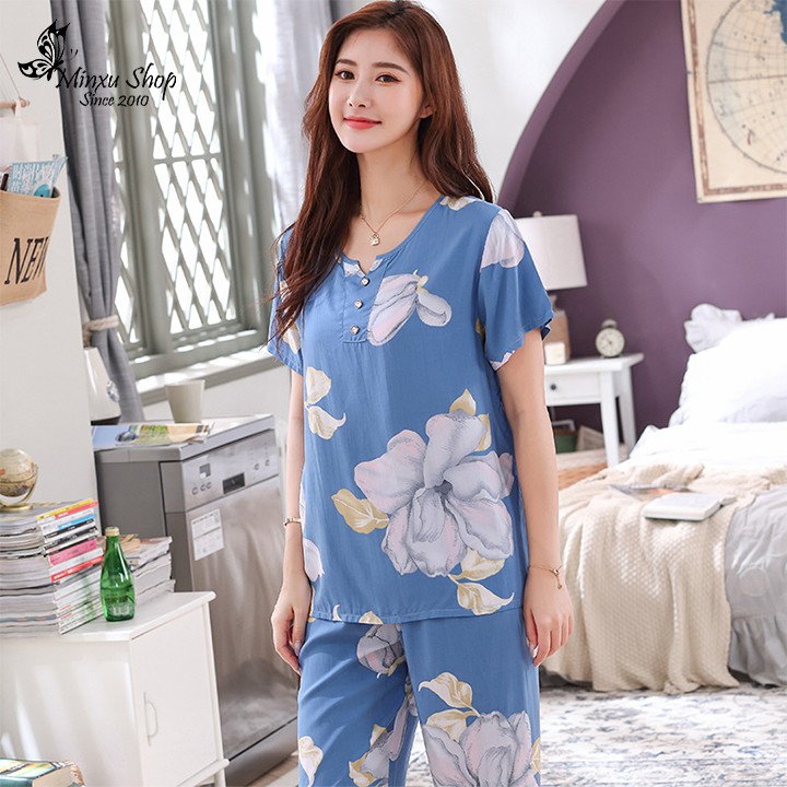 Bộ Ngủ Mặc Nhà Trung Niên Quần Dài, Bộ Đồ Cách Tân Trẻ Trung Minxu Shop- Sang Trọng, Lịch Sự - Chất Vải Lanh Mềm, Mát GC