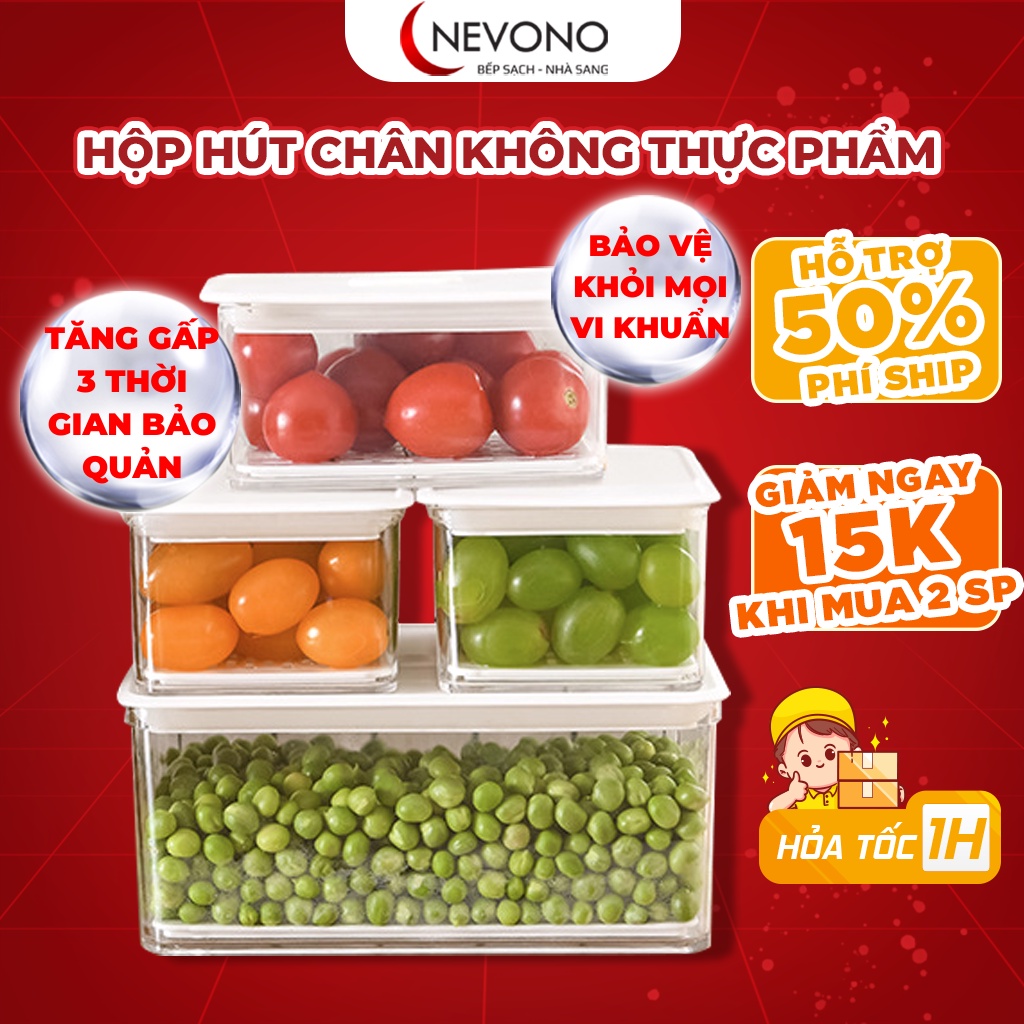 Hộp Nhựa Đựng Thực Phẩm Tủ Lạnh Có Khay Ráo Nước Và Van Khóa Khí Chất Liệu Cao Cấp An Toàn Cho Sức Khỏe Nevono