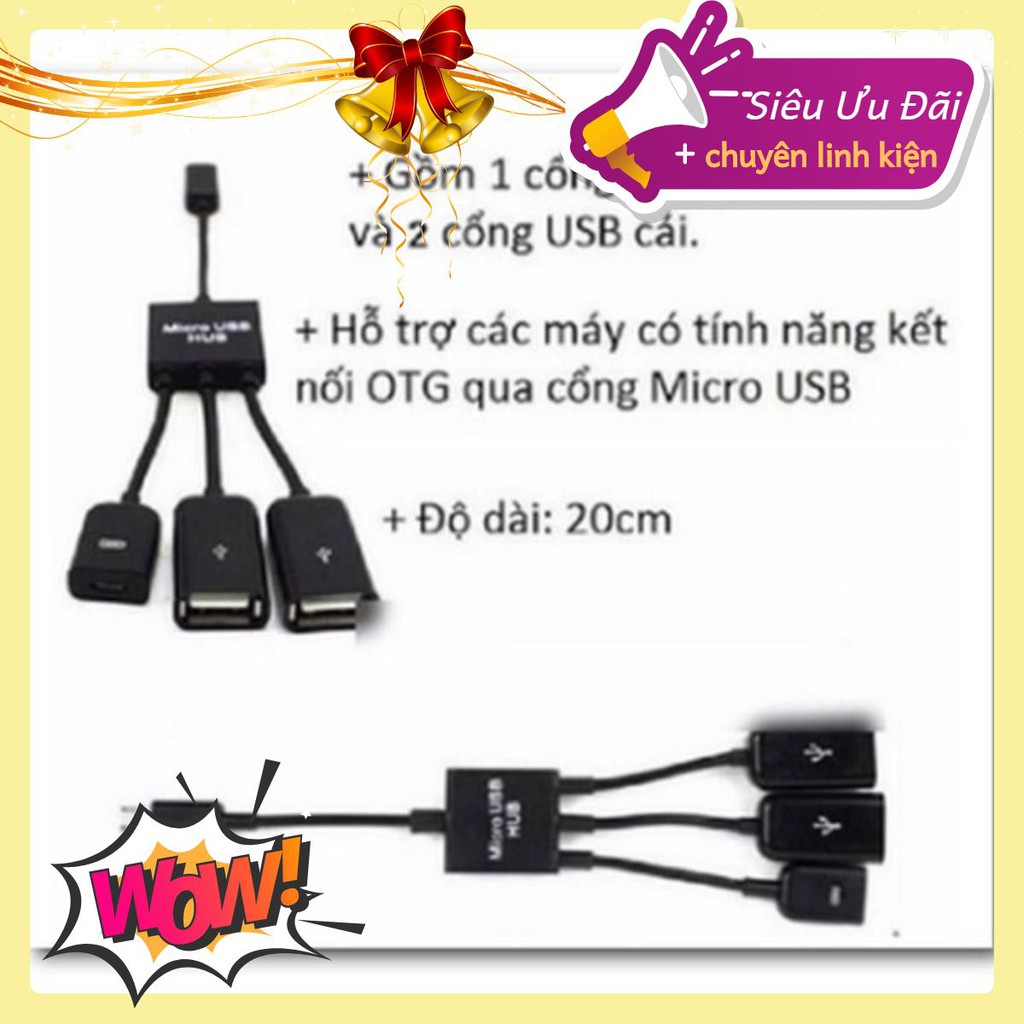Cáp OTG 3 đầu cho Androi